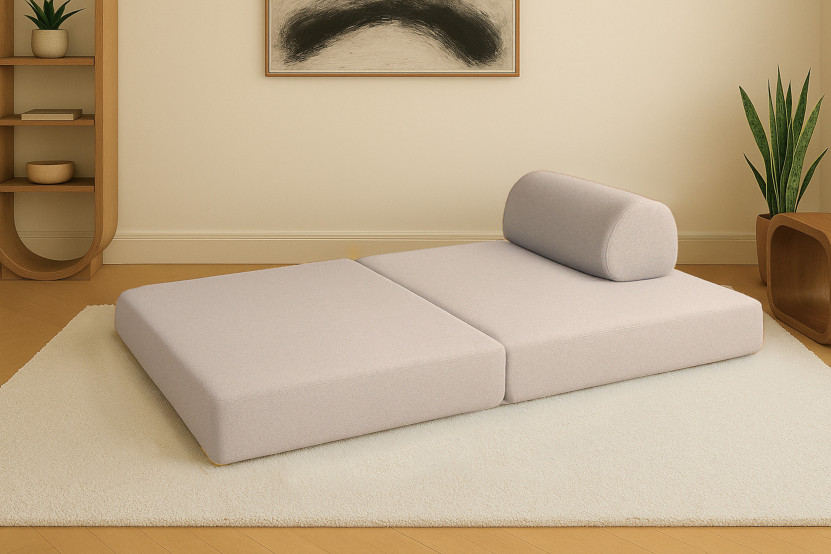 Canapé droit convertible et modulable 2 places - Tissu lisse - Beige