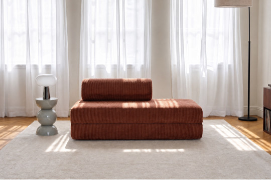 Canapé 2 places convertible et modulable - Velours côtelé Terracotta