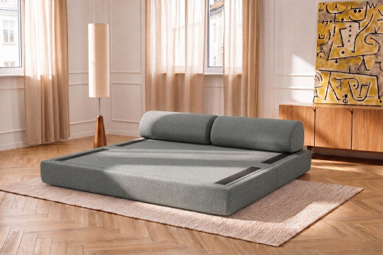 Canapé 3 places convertible et modulable - Tissu lisse Gris