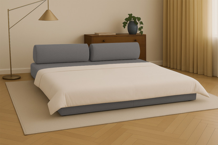 Canapé droit convertible 3 places - Tissu lisse - Gris