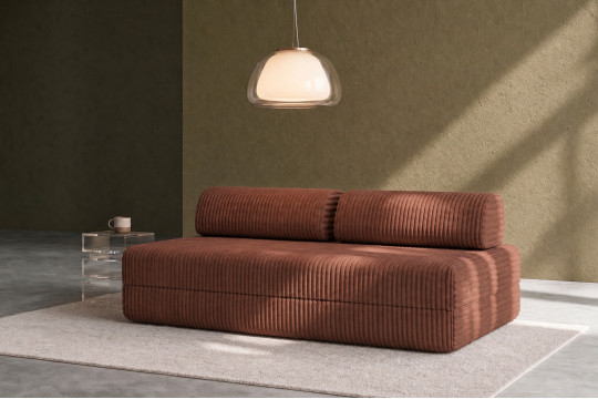 Canapé 3 places convertible et modulable - Velours côtelé XL Terracotta