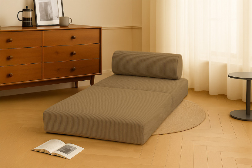 Fauteuil convertible et modulable - Velours côtelé - Jaune