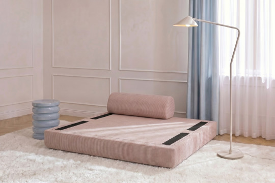 Canapé 2 places convertible et modulable - Velours côtelé Rose pâle