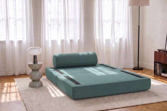 Canapé 2 places convertible et modulable - Tissu lisse Vert