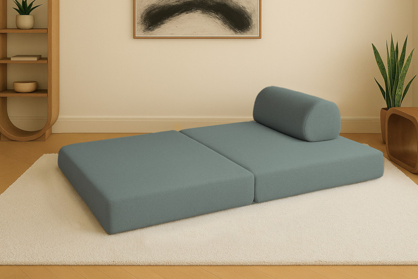 Canapé droit convertible et modulable 2 places - Tissu lisse - Vert