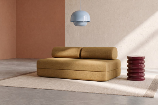 Canapé 3 places convertible et modulable - Tissu tweed Jaune