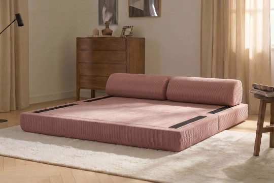 Canapé 3 places convertible et modulable - Velours côtelé Rose