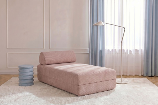 Méridienne convertible et modulable - Velours côtelé Rose pâle