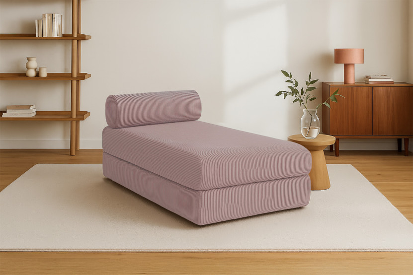 Méridienne convertible et modulable - Velours côtelé - Rose pâle