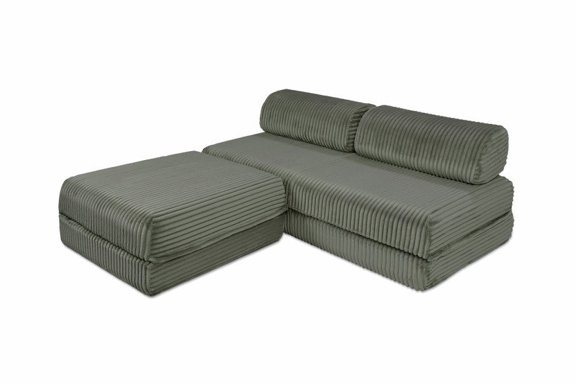 Canapé d'angle convertible 4 places - Velours côtelé XL - Vert