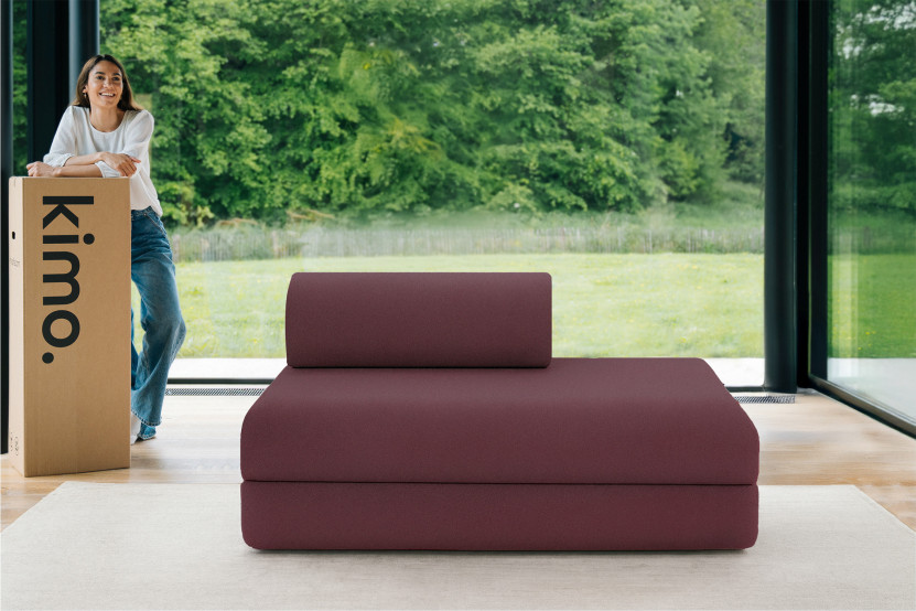Canapé droit convertible et modulable 2 places - Tissu lisse - Rouge