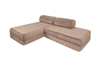 Canapé d'angle convertible 5 places - Velours côtelé XL - Marron