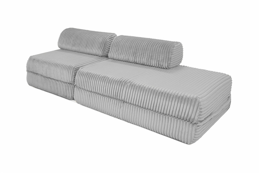 Canapé droit convertible 3 places - Velours côtelé XL - Gris clair