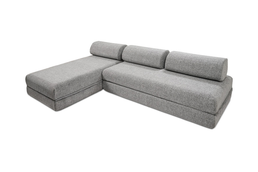 Canapé d'angle convertible 6 places - Tissu tweed - Gris