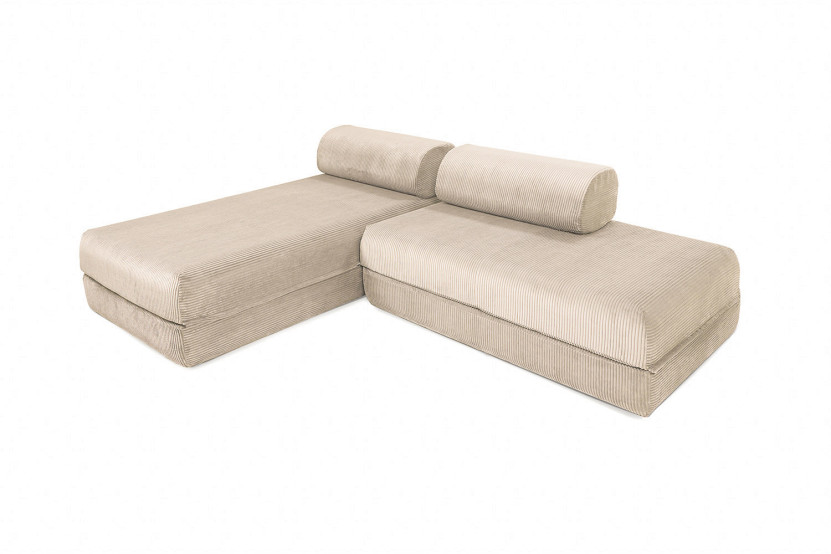 Canapé d'angle convertible 5 places - Velours côtelé - Beige