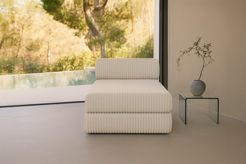 Méridienne convertible et modulable - Velours côtelé XL - Beige