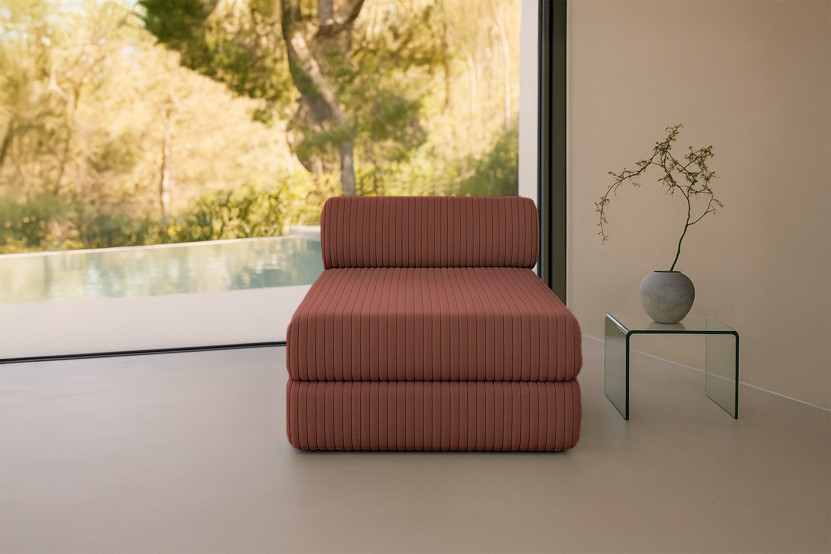 Méridienne convertible et modulable - Velours côtelé XL - Terracotta
