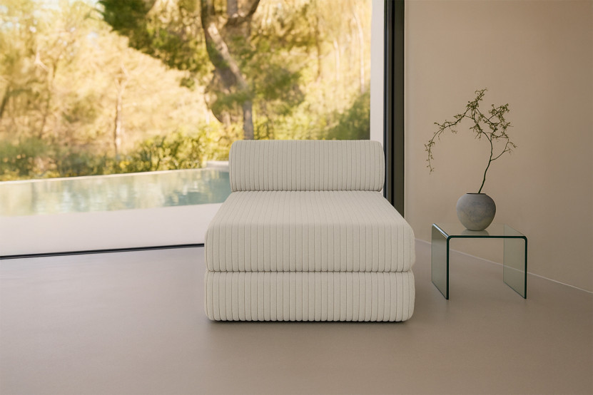 Méridienne convertible et modulable - Velours côtelé XL - Blanc