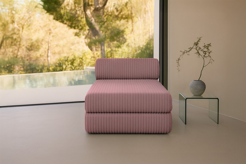 Méridienne convertible et modulable - Velours côtelé XL - Rose