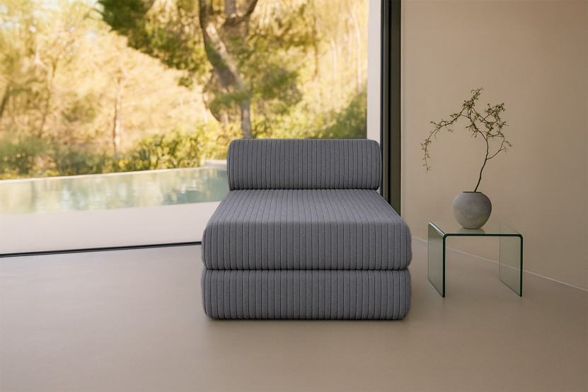 Méridienne convertible et modulable - Velours côtelé XL - Gris