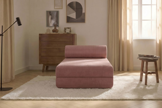 Méridienne convertible et modulable - Velours côtelé Rose