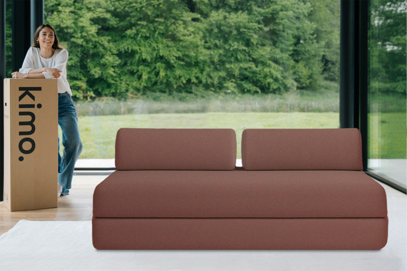 Canapé droit convertible 3 places - Tissu lisse - Terracotta