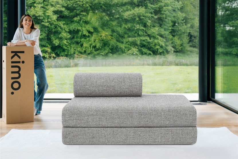 Canapé droit convertible et modulable 2 places - Tissu tweed - Gris