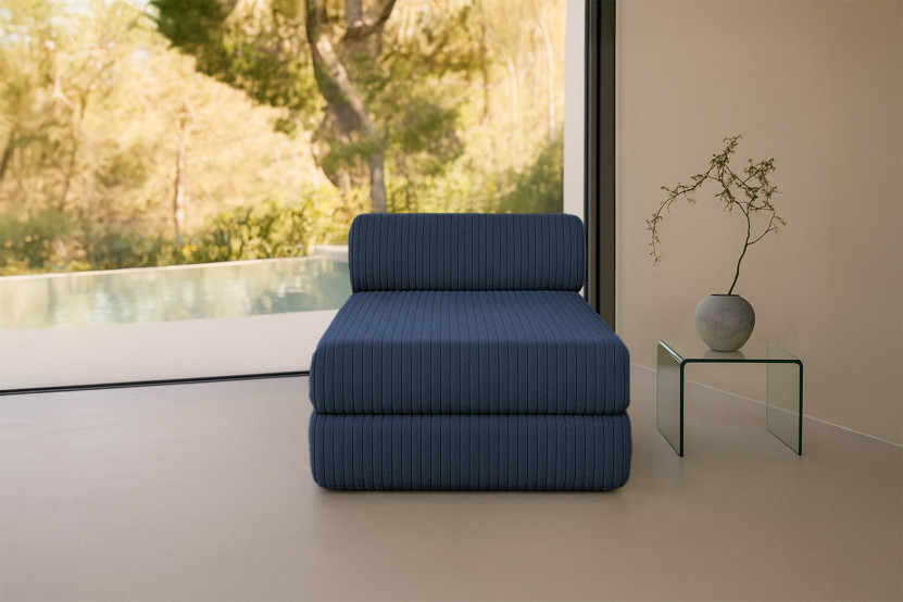 Méridienne convertible et modulable - Velours côtelé XL - Bleu