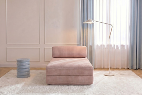 Méridienne convertible et modulable - Velours côtelé Rose pâle