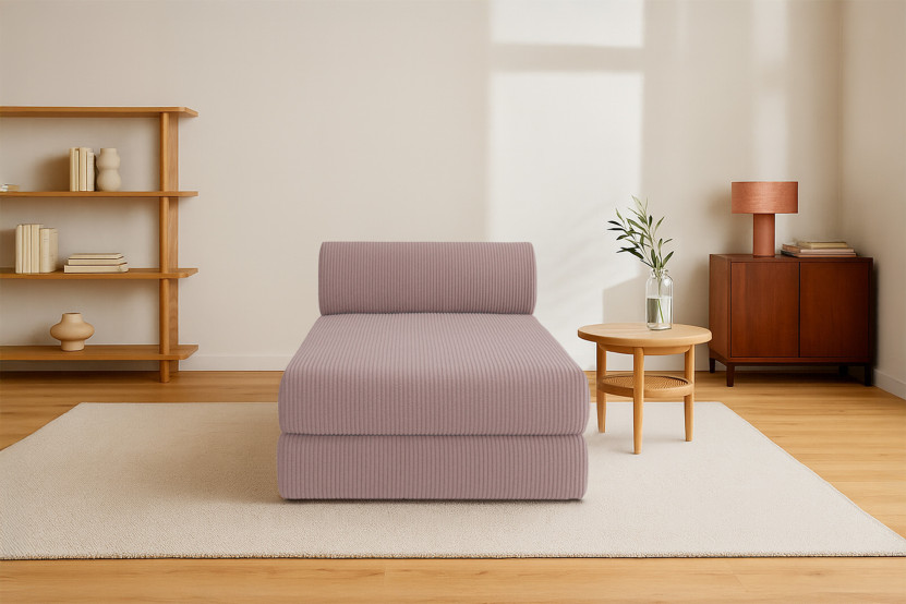 Méridienne convertible et modulable - Velours côtelé - Rose pâle