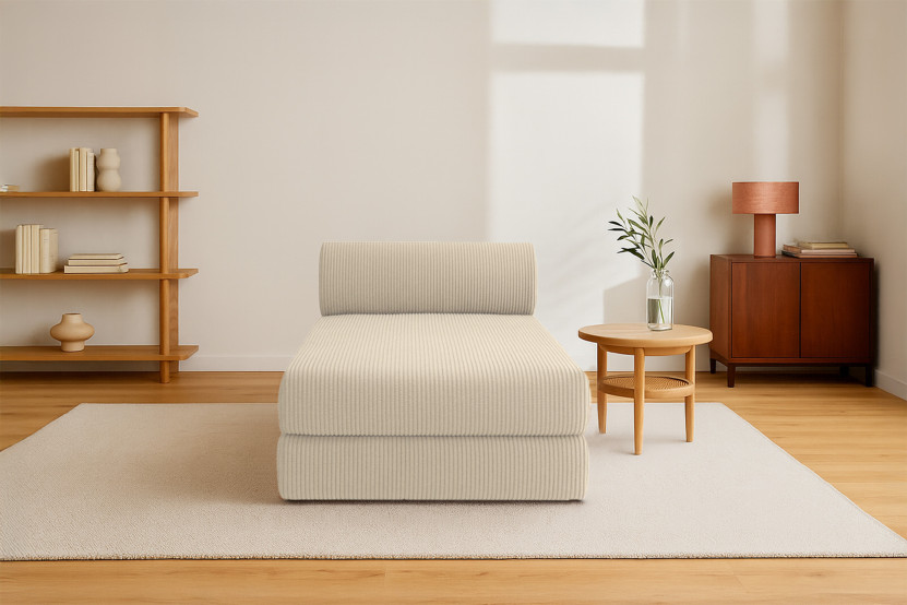 Méridienne convertible et modulable - Velours côtelé - Beige