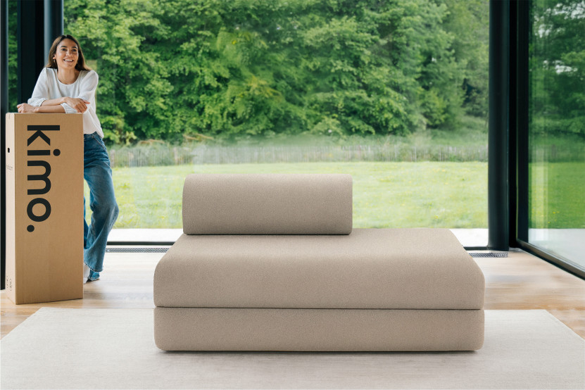 Canapé droit convertible et modulable 2 places - Tissu lisse - Taupe