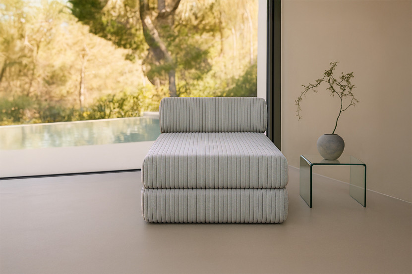 Méridienne convertible et modulable - Velours côtelé XL - Gris clair