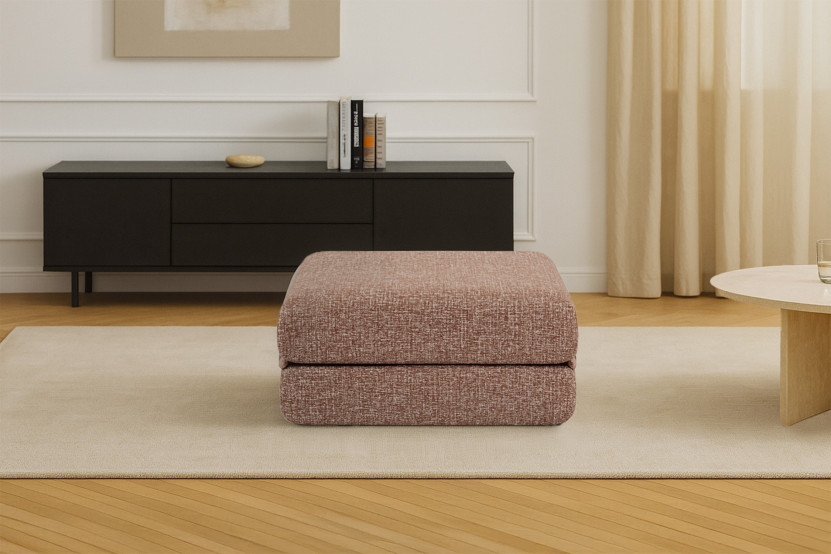 Pouf convertible et modulable - Tissu tweed - Rouge