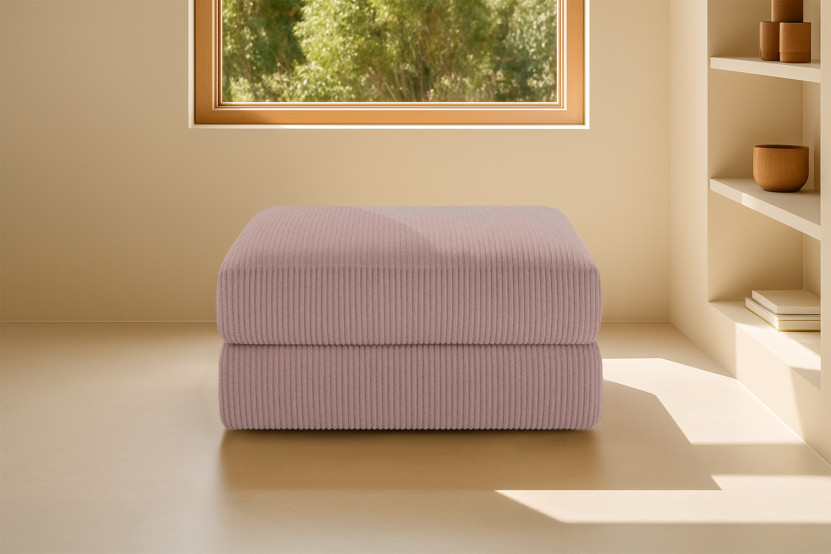 Pouf convertible et modulable - Velours côtelé - Rose pâle