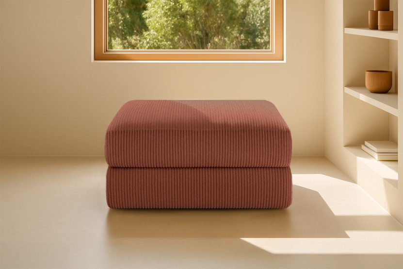 Pouf convertible et modulable - Velours côtelé - Terracotta