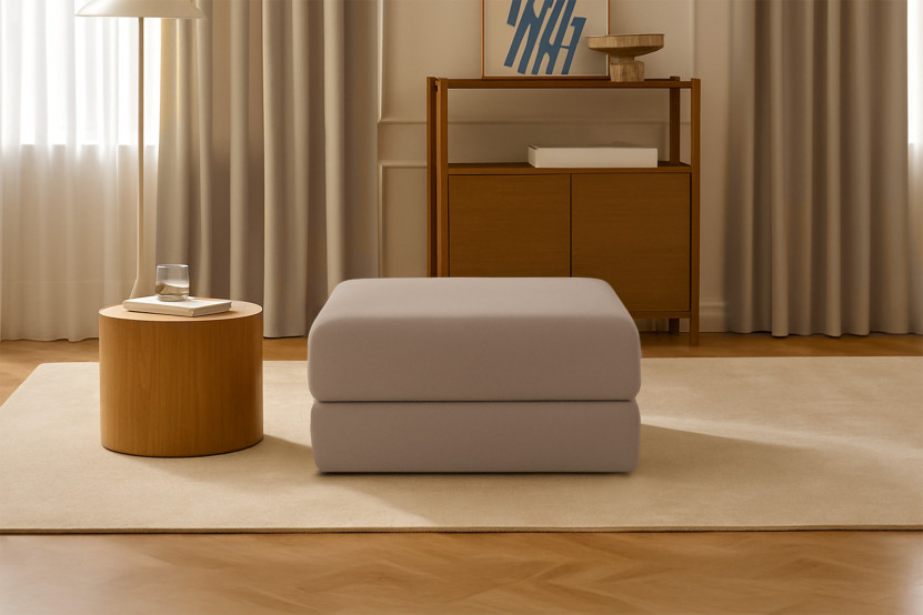 Pouf convertible et modulable - Tissu lisse - Marron