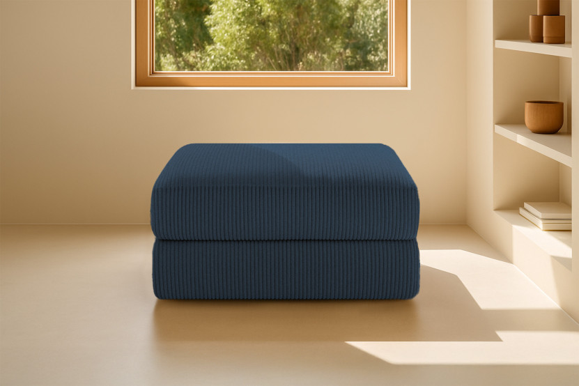 Pouf convertible et modulable - Velours côtelé - Bleu