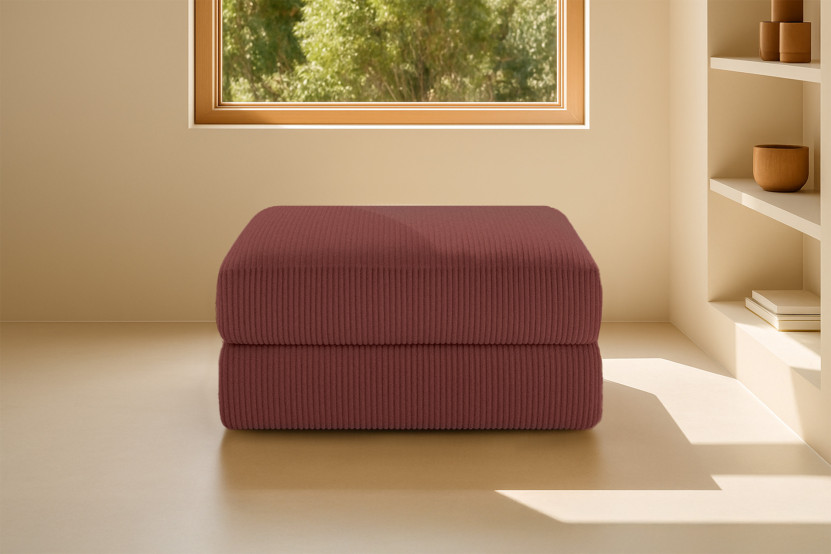 Pouf convertible et modulable - Velours côtelé - Rouge