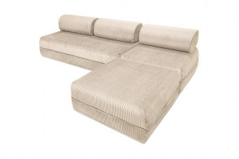 Canapé d'angle convertible 6 places - Velours côtelé - Beige