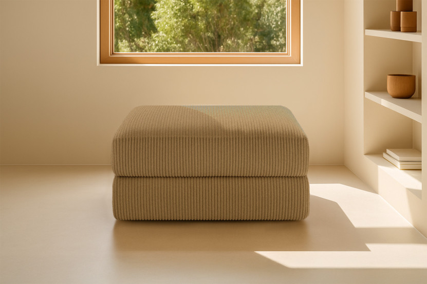 Pouf convertible et modulable - Velours côtelé - Jaune