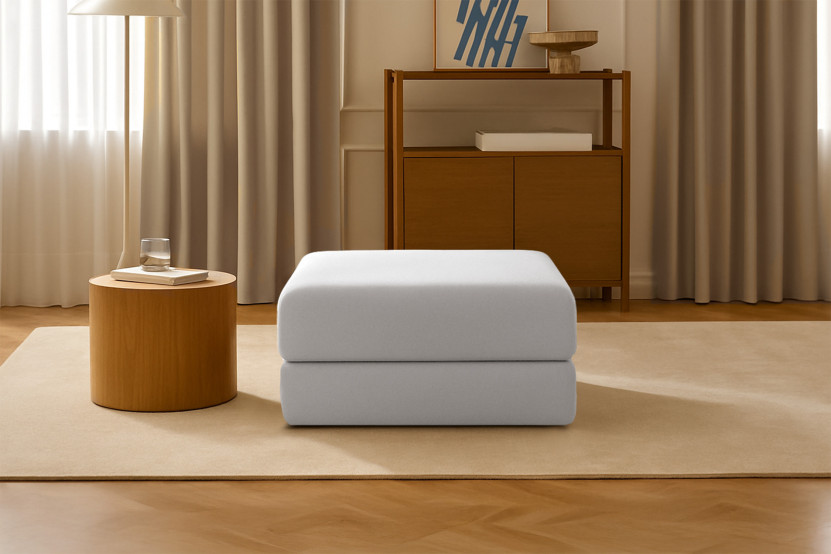 Pouf convertible et modulable - Tissu lisse - Gris clair