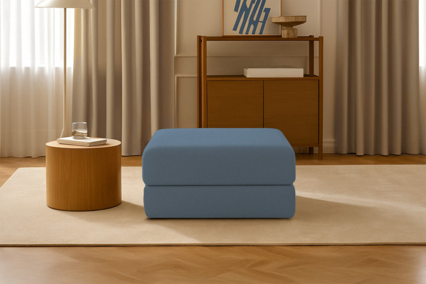 Pouf convertible et modulable - Tissu lisse - Bleu