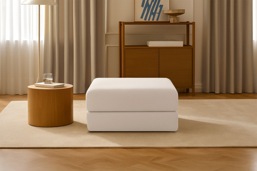 Pouf convertible et modulable - Tissu lisse - Beige