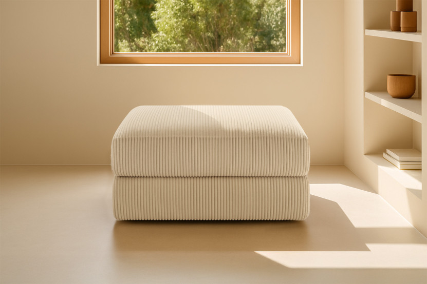 Pouf convertible et modulable - Velours côtelé - Beige