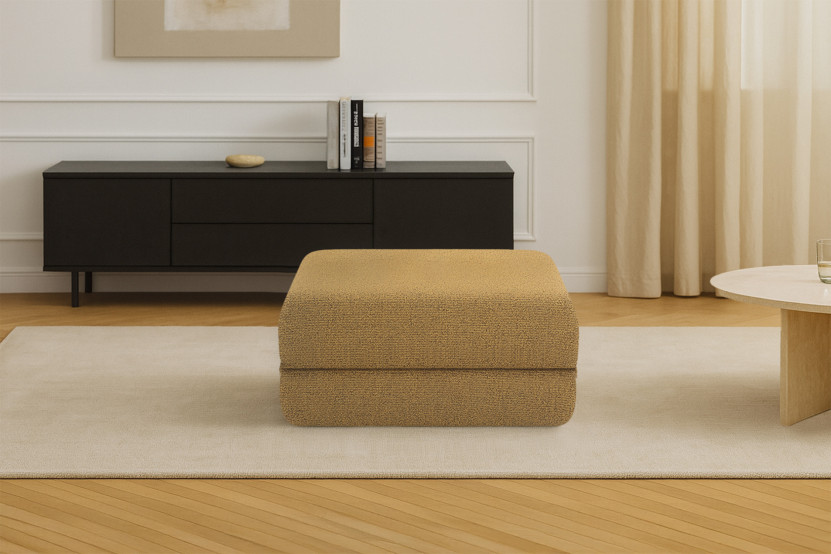 Pouf convertible et modulable - Tissu tweed - Jaune