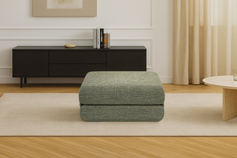 Pouf convertible et modulable - Tissu tweed - Vert