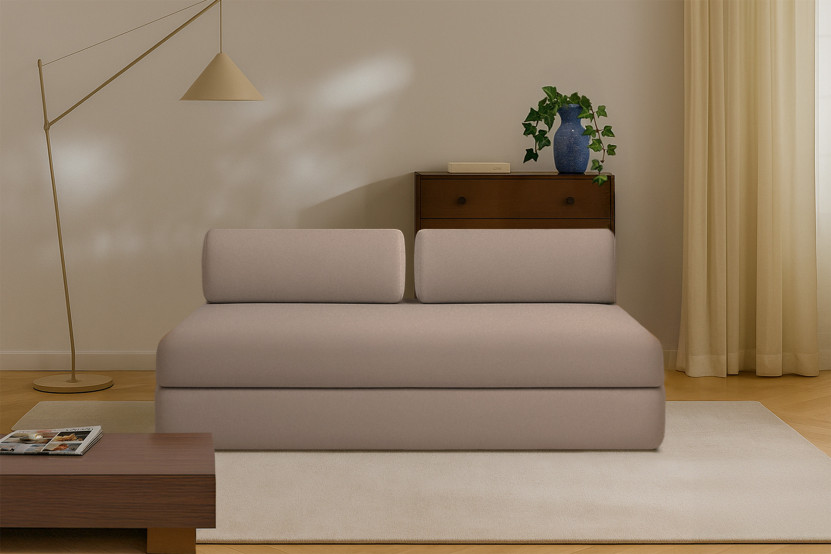 Canapé droit convertible 3 places - Tissu lisse - Marron