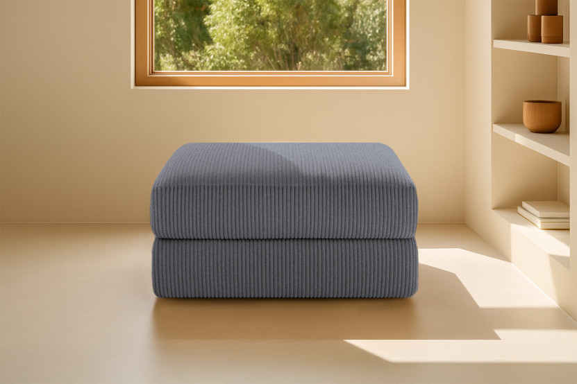 Pouf convertible et modulable - Velours côtelé - Gris