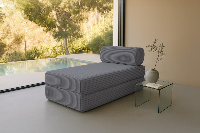 Méridienne convertible et modulable - Velours côtelé XL - Gris